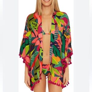 Trina Turk Rainforest Tassel Trim Tropical Kimono Cover Up